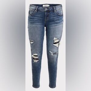 Torrid 18t Tall Ripped Plaid Jean Leggings Denim Stretchy